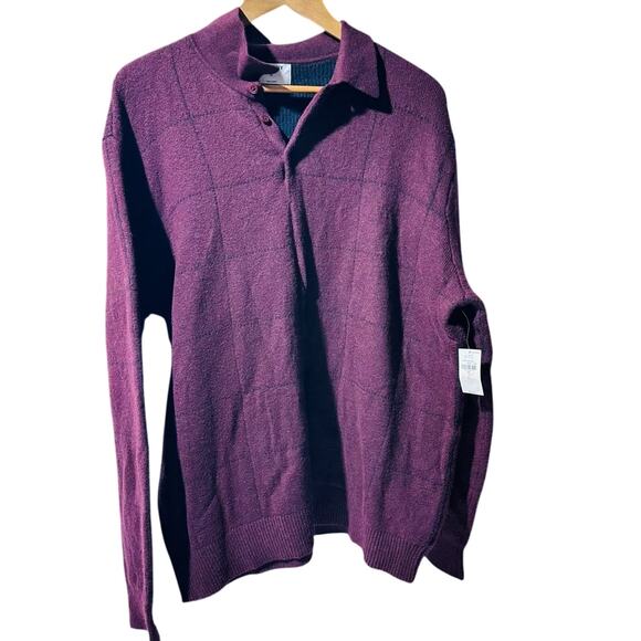 Old Navy Mens Purple Checkered Long Sleeve Polo Sweater XL - Picture 2 of 3